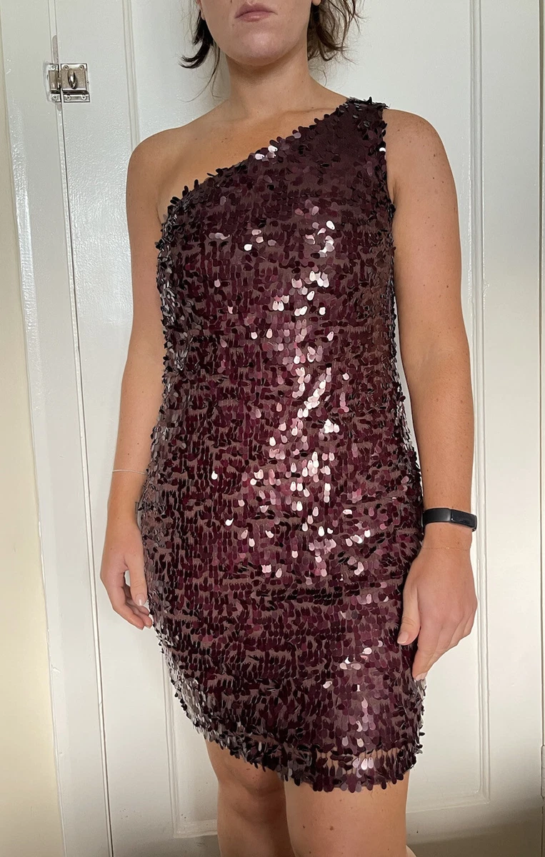 mango burgundy sequin dress Sequined halter neck dress