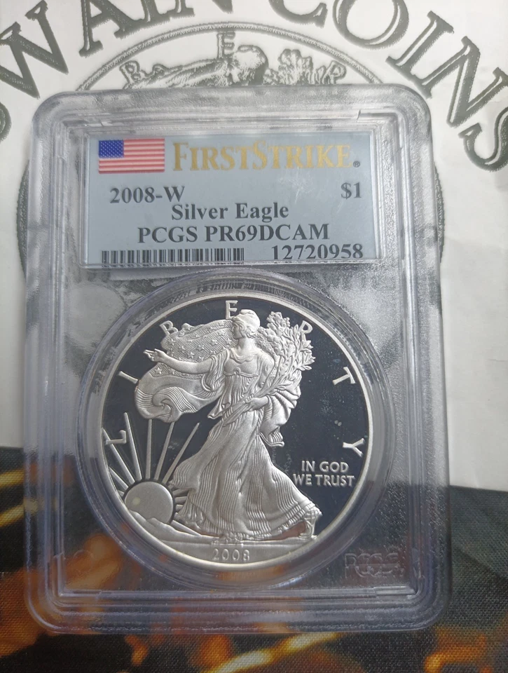 2008-W $1 Proof American Silver Eagle PCGS PR69DCAM First Strike ED102 - Image 2 of 3