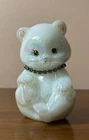 Fenton Glass Teddy Bear Figurine Birthstone Blue Topaz Necklace December Signed