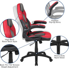 X10 Ergonomic High-Back Racing Gaming Chair Flip-Up Arms, Red Black 4