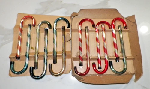 12 GLASS STRIPED KENTLEE CANDY CANES CHRISTMAS ORNAMENTS GERMANY BLUE & RED