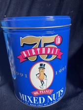 Vintage 1991 Planters Mixed Nuts - Mr. Peanut 75th Birthday's Tin Canister Empty