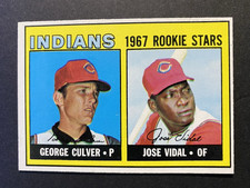 1967 Topps Baseball George Culver /Jose Vidal Indians Rookie Stars Card #499. rookie card picture