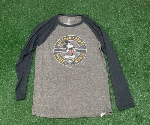 Disney X Fanatics Buffalo Sabers T-Shirt MICKEY MOUSE Long Sleeve Size Medium