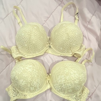 KML Women's Beige Floral Lace Push-Up Bra Set 38C adjustable Strap Hook & Eye