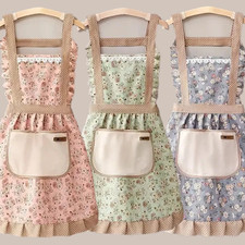 Floral Cute Apron Smock Pocket Lace Princess Dinner Cooking Bar Pinafore