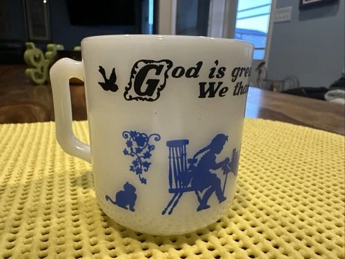 Vintage Hazel Atlas Child Mug God is Great, God Is Good” Milk Glass Cup, 6oz