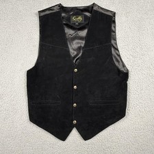 Scully Vest Men Medium Black Suede Leather Western Cowboy Waistcoat Brass Button