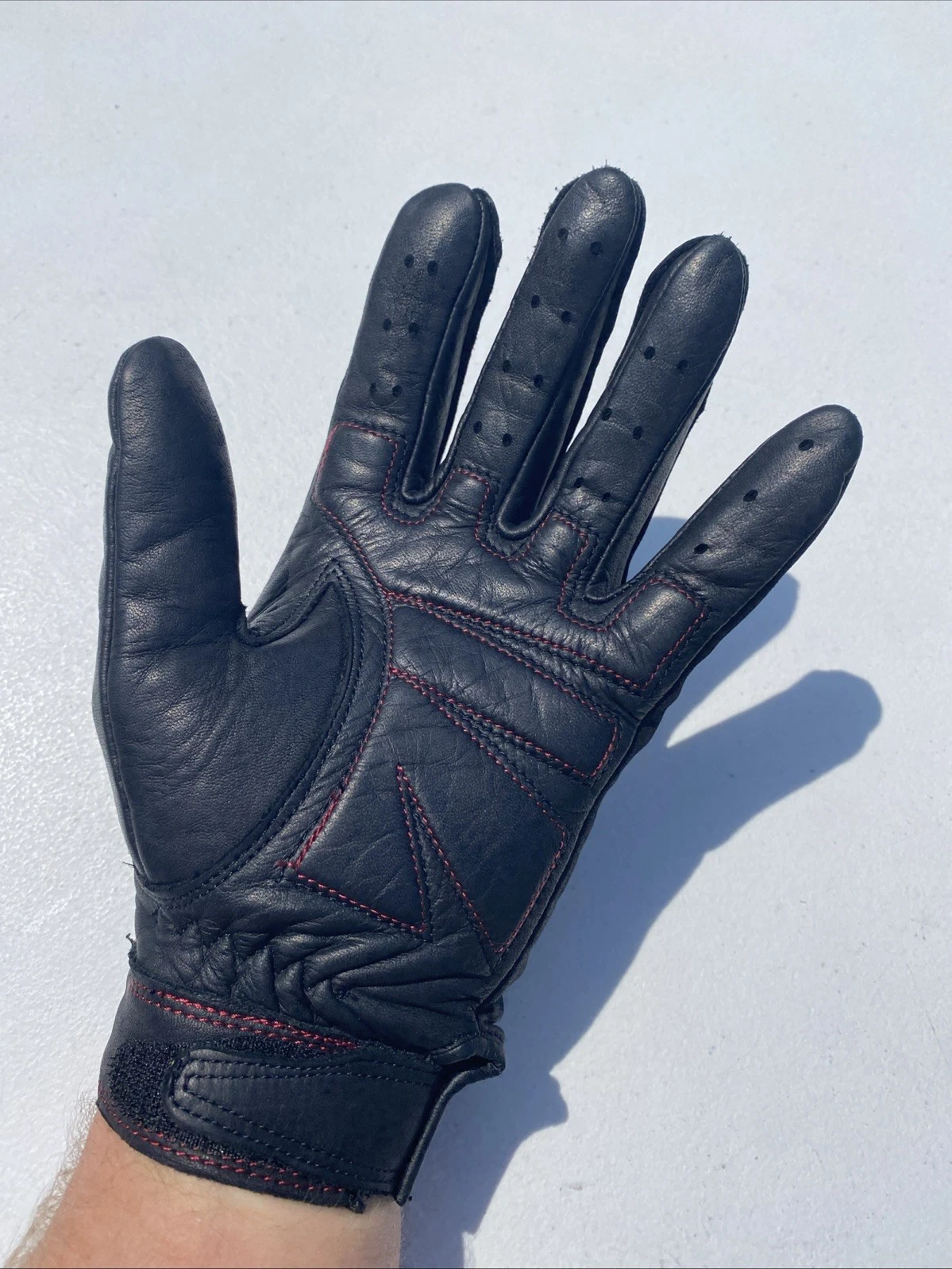 Harley-Davidson Women SCROLL Willie G Skull Black Leather Gloves Large Red
