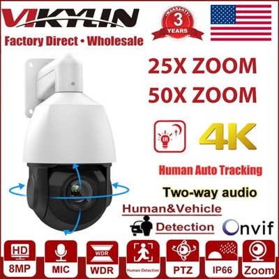 Vikylin 4K 8MP 25X 50X Zoom PTZ Camera POE Auto Tracking Human Vehicle Detection