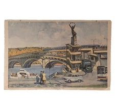 Kyiv Metro Bridge 1976 - Embankment Kyiv River Dnipro - Soviet Poster Big Size