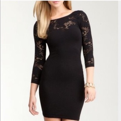 Bebe Black Lace Back LBD Dress Small Made in U.S.A.