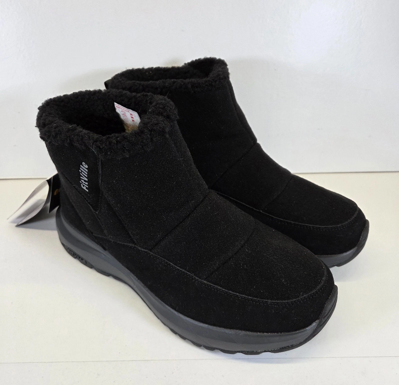 Fitville Winter Snow Boots Womens UK 8.5 Extra Wide Felt Faux Fur Lined Rubber
