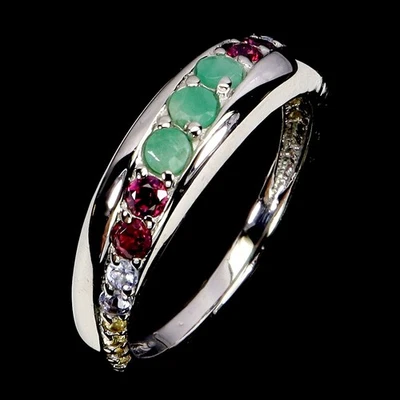 925 Sterling Silberring Runder Smaragd Rhodolith Saphir Tansanit Edelstein 7 - Bild 1 von 4