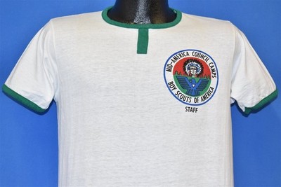 vtg 50s MID-AMERICA COUNCIL CAMPS STAFF BSA BOY SCOUTS RINGER t-shirt MEDIUM M