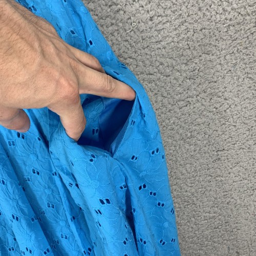 Tiana B. Midi Dress Size 6 Eyelet Blue Aqua Pleated V Neck Floral W/Tags Pockets - Picture 9 of 15
