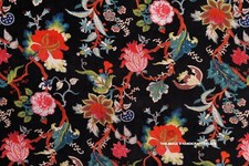 2.7m Fleur Coton Imprimé Velours Indien Tissu Tapisserie Robe Noir Tissus