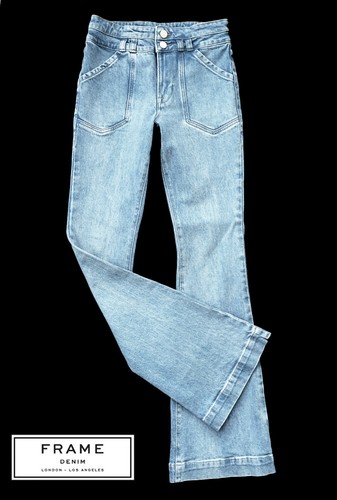 $275 FRAME High Rise Pocket Caye JEANS * 27 x 34 Inseam - Long & Lean FLARE - Afbeelding 1 van 11