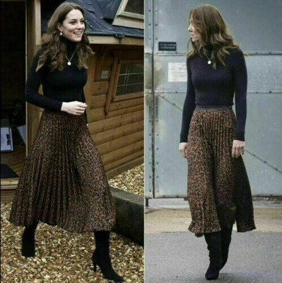 Jupe Zara Léopard Plissée Taille M - Tweed Marron, Style Kate Middleton, Neuve Sans étiquette
