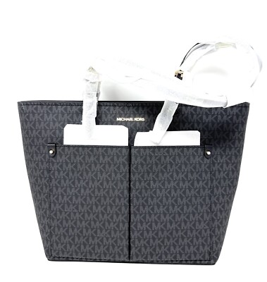 MICHAEL KORS JET SET TRAVEL MEDIUM DOUBLE POCKET TOTE SHOULDER BAG MK BLACK