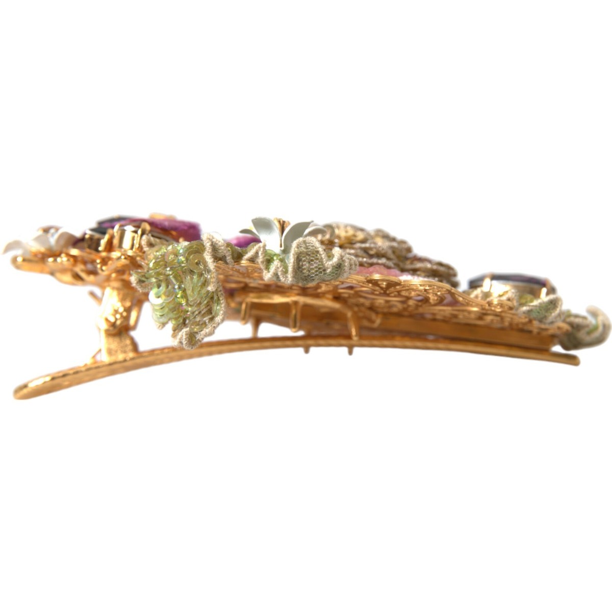 Dolce & Gabbana Gold Brass Floral Crystal Sequined Hair Clip Dolce & Gabbana Gold Brass Floral Crystal Sequined Hair Clip  main image 2