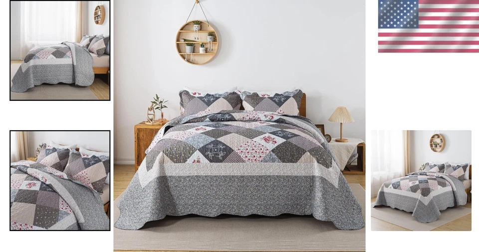 Elegant Reversible King Quilt Set - Oversized 120x120 with Rustic Paisley Design - Image 2 of 4