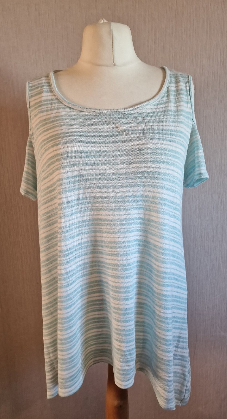 Womens Casual Top T-Shirt Cold Shoulder Blue White Stripe George Uk Size 22