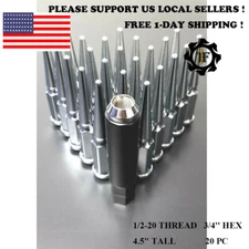 20PC+KEY FORD 1/2"-20 4.5'' TALL SPIKE LUG NUTS 5X4.5, 5X114.3, 5X108 CHROME