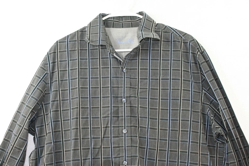 Tasso Ella Mens XL Gray Plaid Check Long Sleeve Button Up Shirt - Image 3 of 4