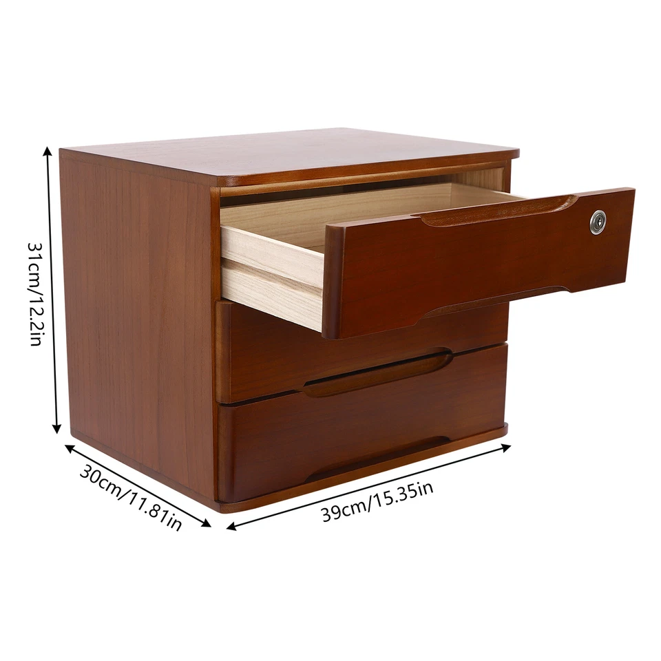 3-Tier File Cabinet Organizer Walnut Desktop Storage Box with Lockable 3 Drawers - Image 2 of 4