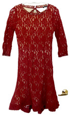 VENUS Rear Peek-A-Boo Lace Overlay Dress-6, burgandy