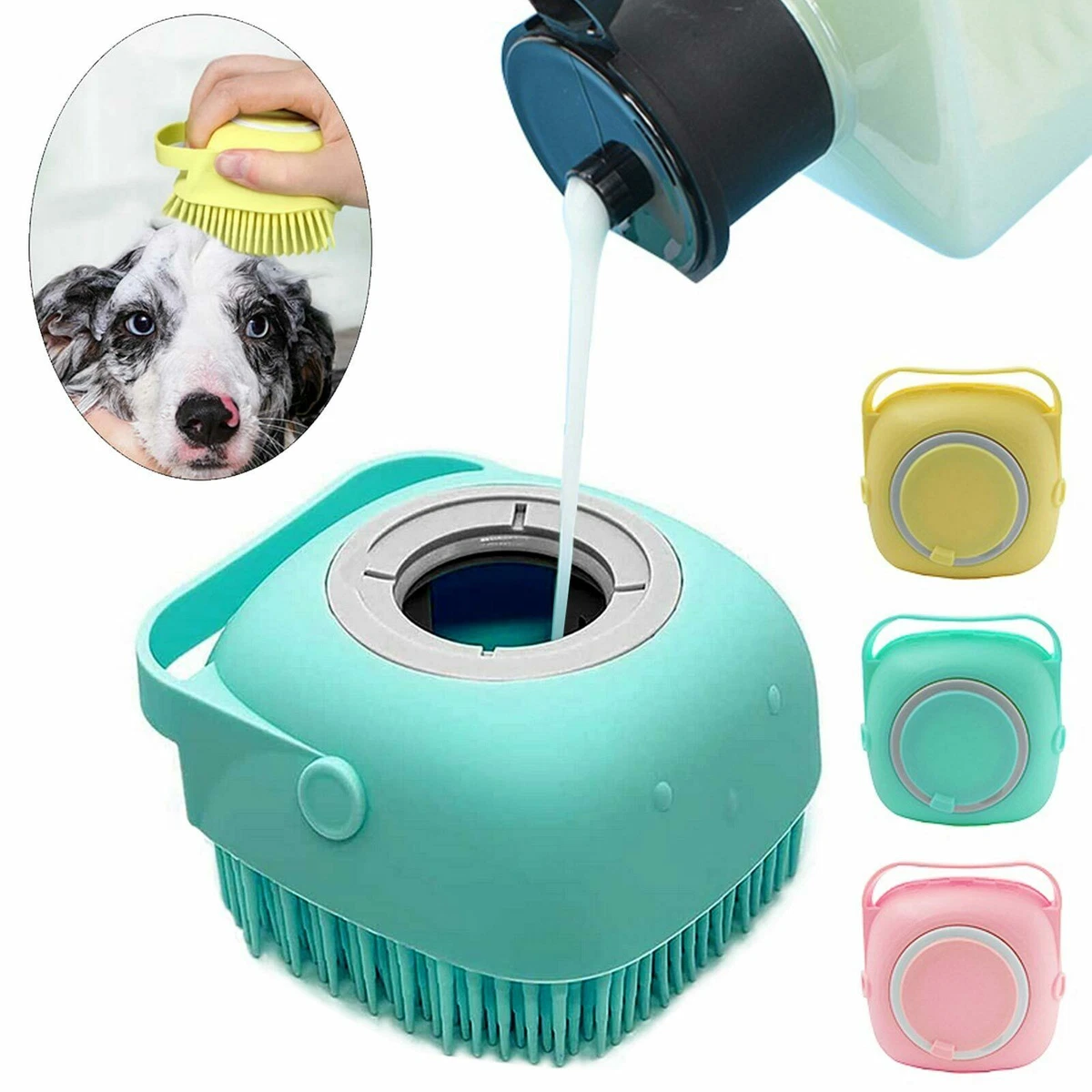 Pet Dog Cat Soft Massage Bath Brush Scrubber Shampoo Silicone Dispenser  Shower