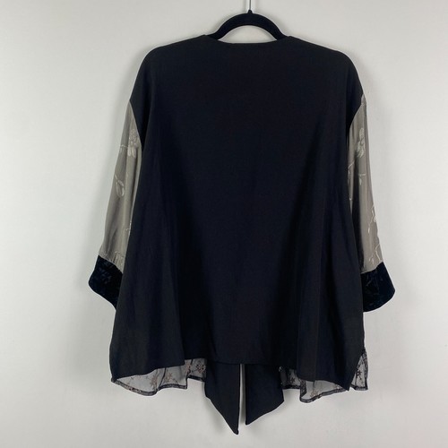 Spencer Alexis Kimono Jacket Size 1X Black Velvet Floral 3/4 Sleeves - Picture 8 of 12
