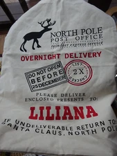 Canvas Christmas Drawstring Bag North Pole Overnight delivery Deer LILIANA