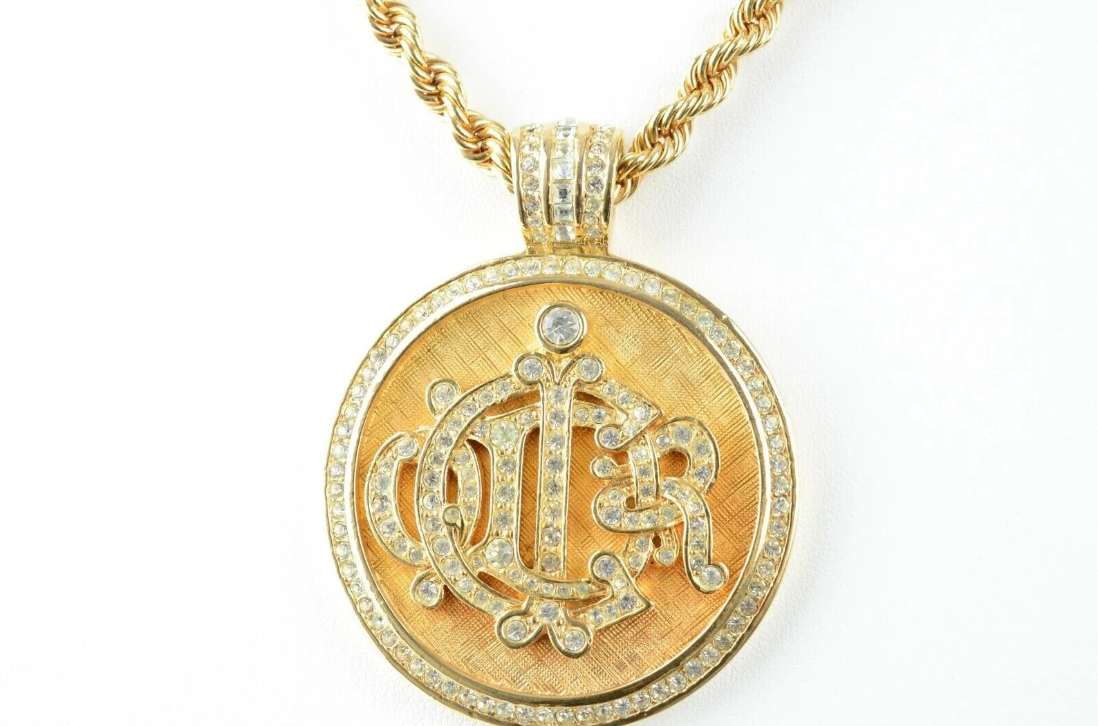 CHRISTIAN DIOR NECKLACE MONOGRAM LOGO LONG PENDANT AU… Gem