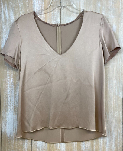 The Row Gold Short Sleeve V-Neck Thick Satin Zip Top Women's See Size in Photo's