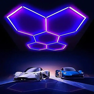 5 Grid Remote Hexagon LED Ceiling Light RGB DIY Shaped Detail Lights for Garage