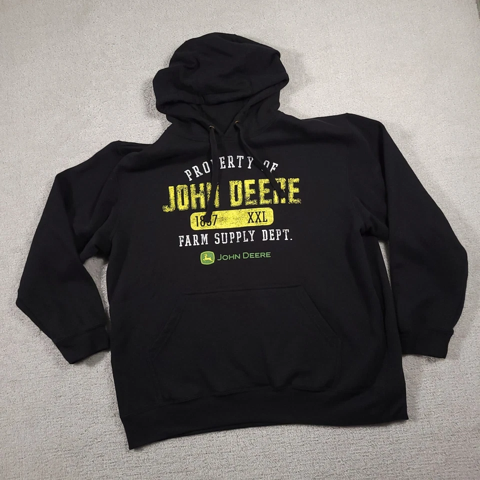 John Deere Hoodie Sweatshirt Mens XL Black Spell Out Deer Farm Outdoor - Image 2 of 4