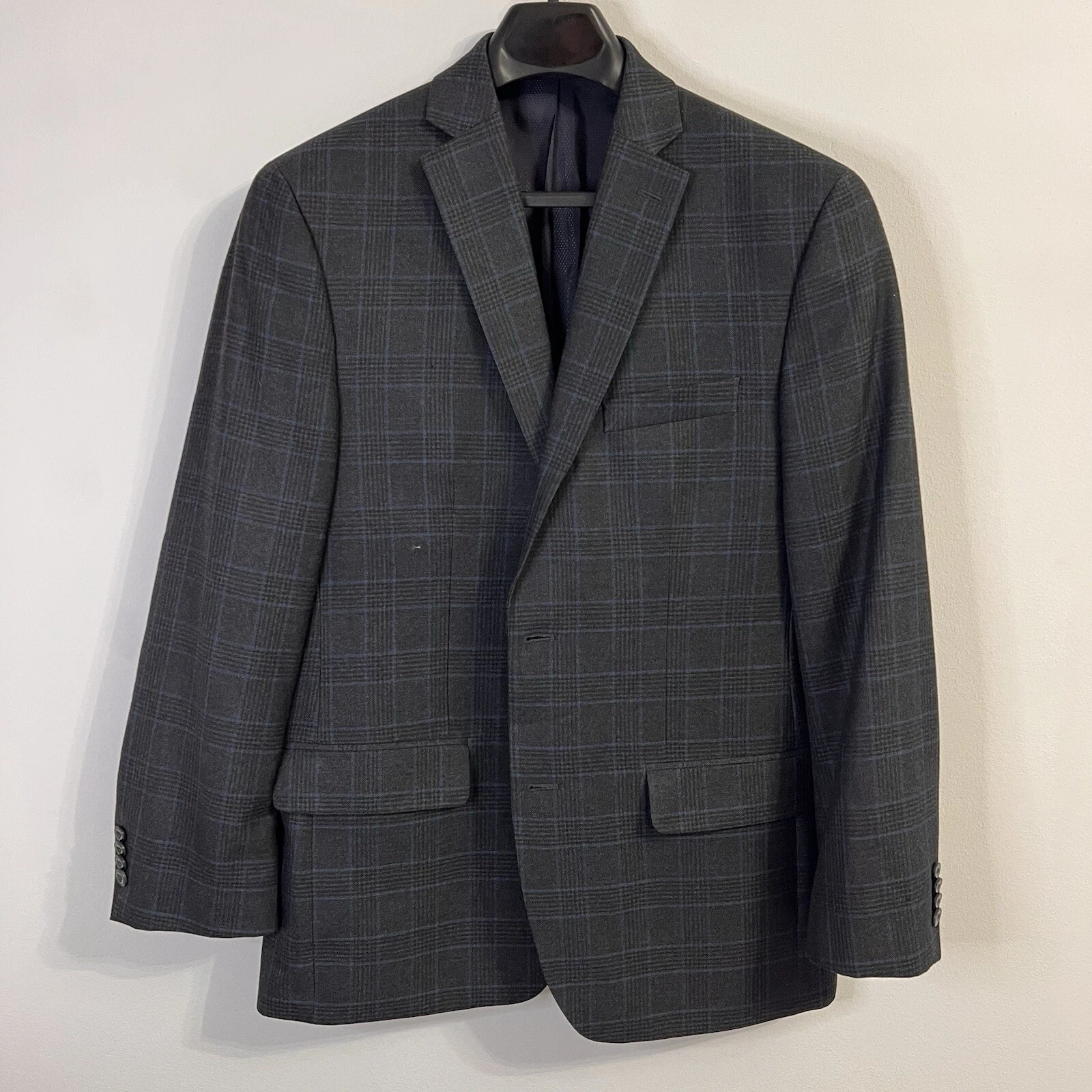 Cappotto sportivo Michael Kors uomo 40 reg vestibilità classica tacca risvolto plaid grigio blu