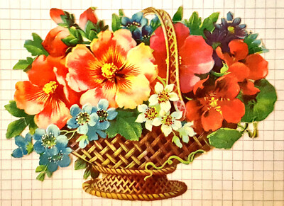 Alte Riesen-Oblate Glanzbild Poesiealbum Scrab Blumenkorb um 1900 13 x 10