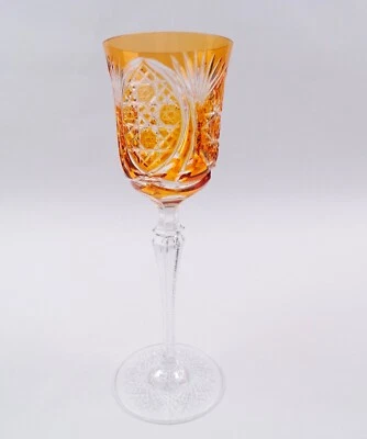 Überfangglas Stängelglas Kelchglas gelber Überfang Handschliffdekor H 21,2 cm - Bild 1 von 4