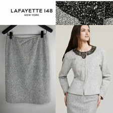 Lafayette 148 Set Embellished Boucle Snap Jacket Skirt Tweed Sizes 12 14
