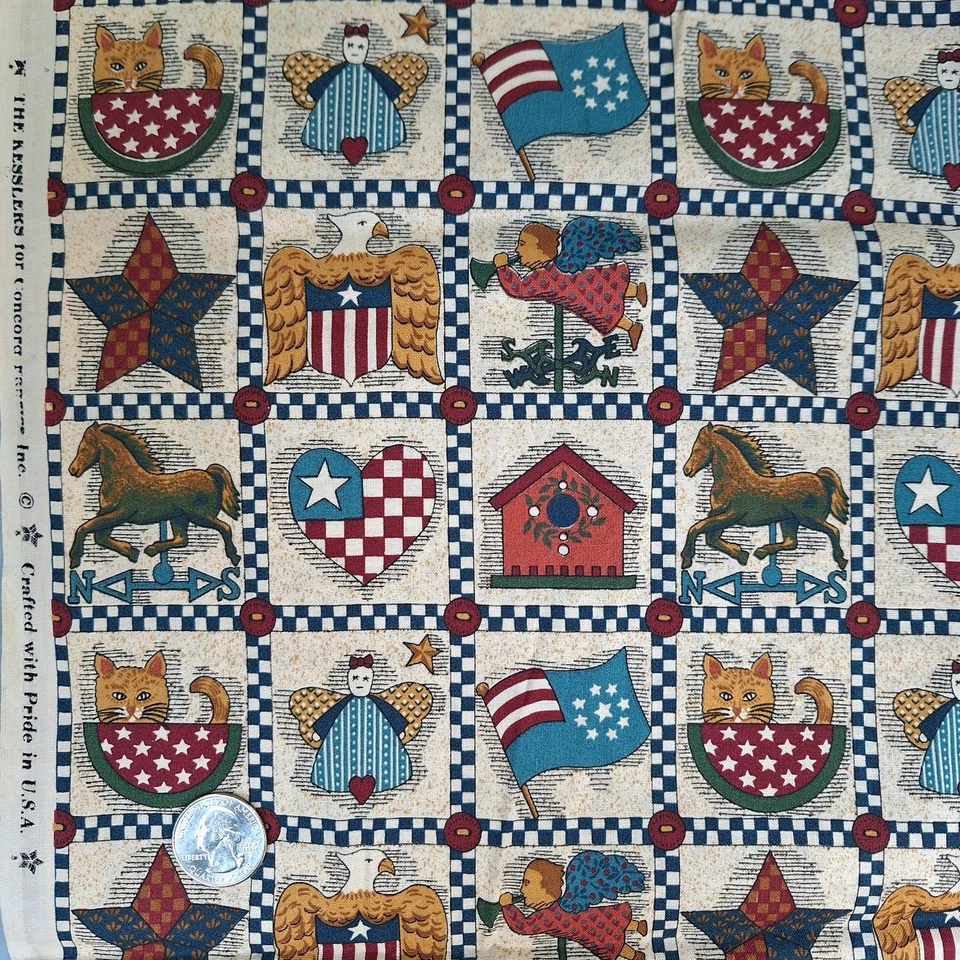 VTG Faux Patchwork Patriotic Rustic Kesslers Concord Quilting Cotton Fabric 26"L - Image 3 of 4