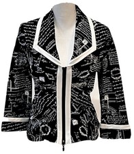 Joseph Ribkoff Jacket 2 Way Zipper 3/4 Sleeve Black White Trim Stretch New Sz 8
