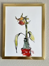 Dahlia Blossom in a Coke Bottle Original Watercolor Painting 