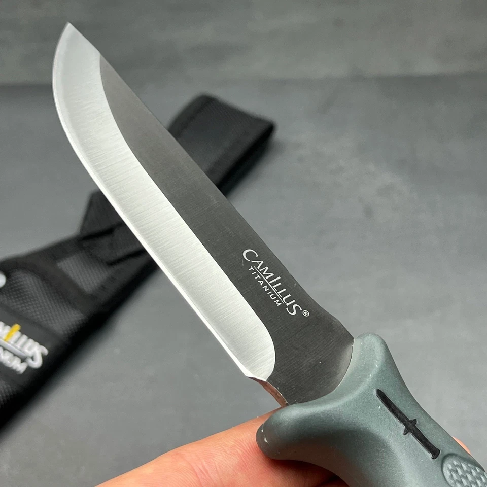 Cuchillo de caza Camillus grande de titanio de hoja fija Full Tang con funda de goma Foto 4 de 4