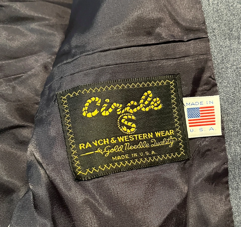 Vintage Circle S Blazer Jacket Mens 46R Blue Gray Western Suit Sport Coat USA - Image 3 of 3