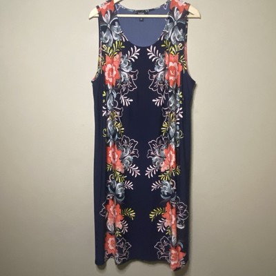 MSK Floral Tropical Tank Dress 1X (Tag States 3X) Navy Blue Orange Vacation Read