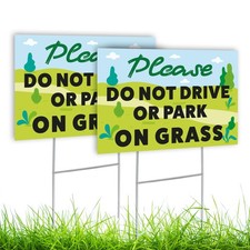 2PC Please Do Not Drive or Park on Grass Signs - 8x12 inches, Blue-Green