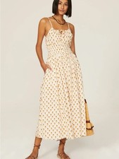 MADEWELL 100% Cotton Cream Floral Smocked Spaghetti Mido  Dress Size Large
